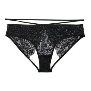 Adore Me Jenni Bikini Women's Black Lace Panties Plus Sz 2X Open Back Cheeky NWT